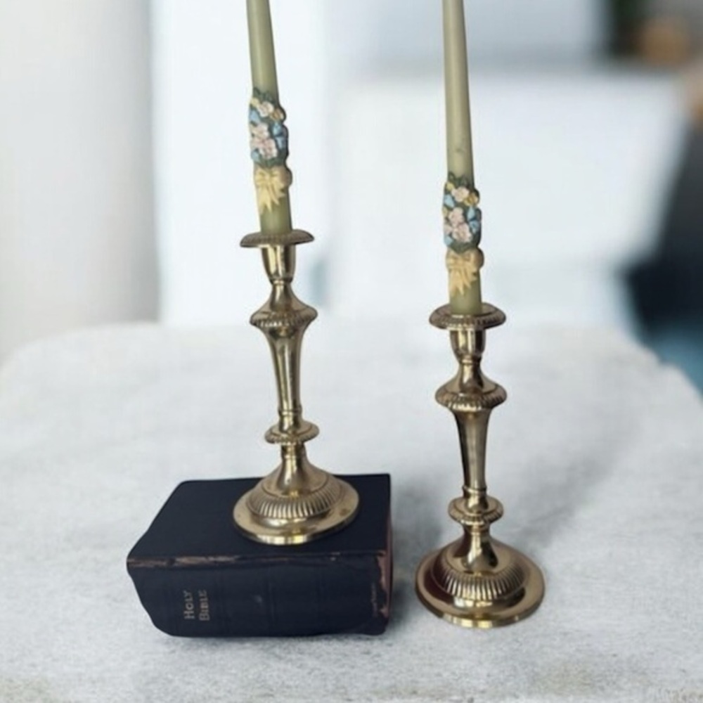 Vintage brass gold candle holders set of 2